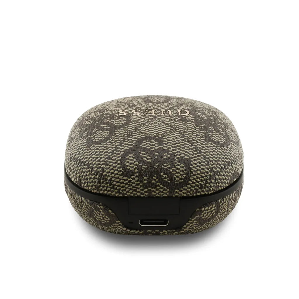 GUESS – Auriculares TWS ENC de Polipiel Marrón con Logo Clásico Metalizado