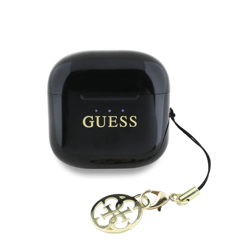 GUESS – Auriculares TWS Brillo Negro con Logo Clásico y Charm Colgante