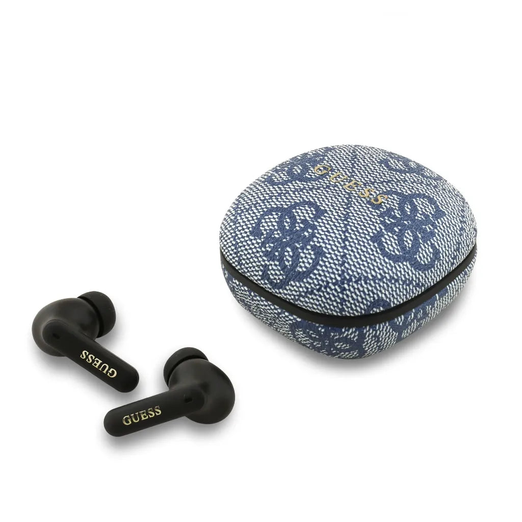 GUESS – Auriculares TWS ENC de Polipiel Azul con Logo Clásico Metalizado