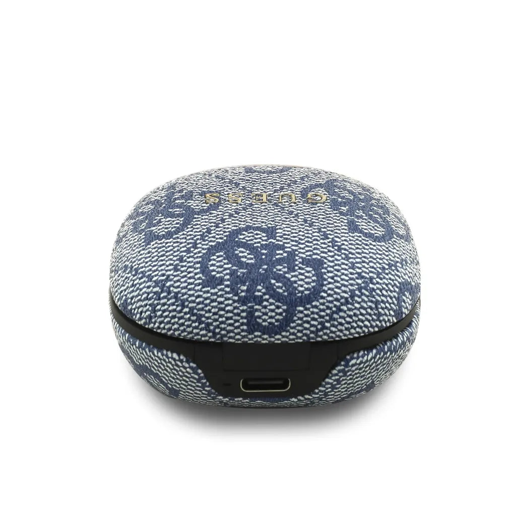 GUESS – Auriculares TWS ENC de Polipiel Azul con Logo Clásico Metalizado