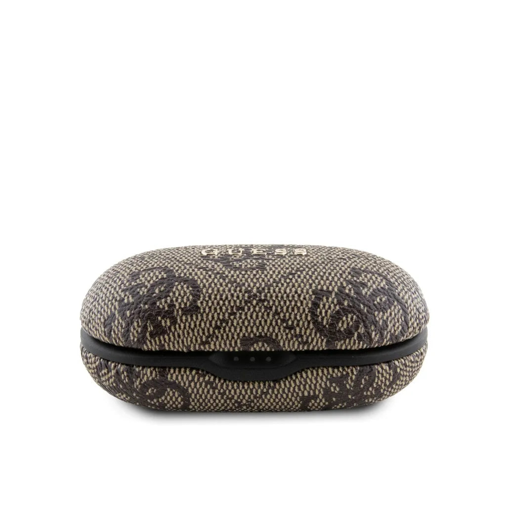 GUESS – Auriculares TWS ENC de Polipiel Marrón con Logo 4G Metalizado