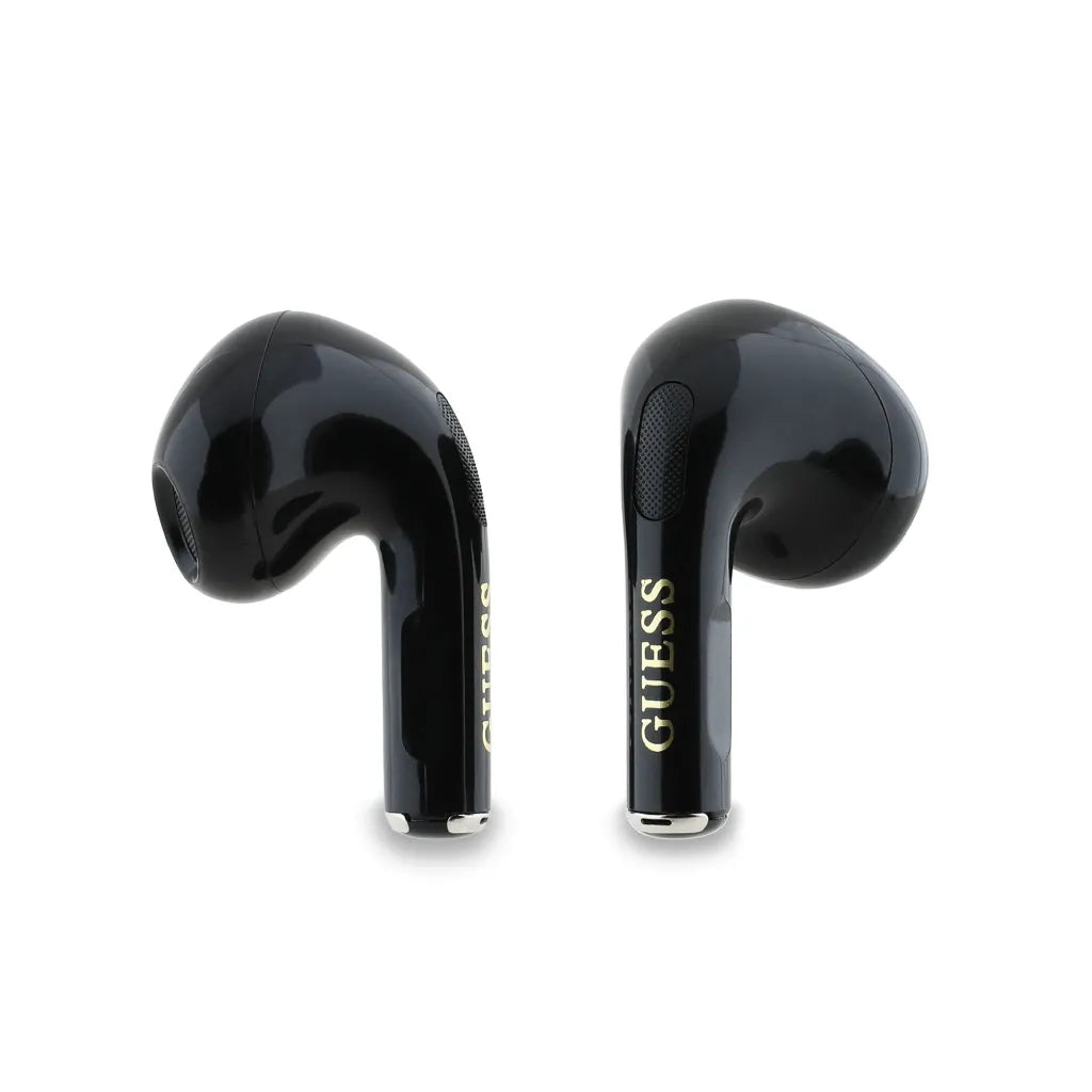 GUESS – Auriculares TWS Brillo Negro con Logo Clásico y Charm Colgante