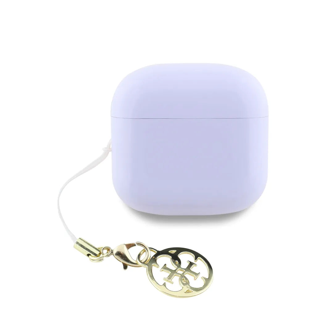 GUESS – Auriculares TWS Brillo Lila con Logo Clásico y Charm Colgante