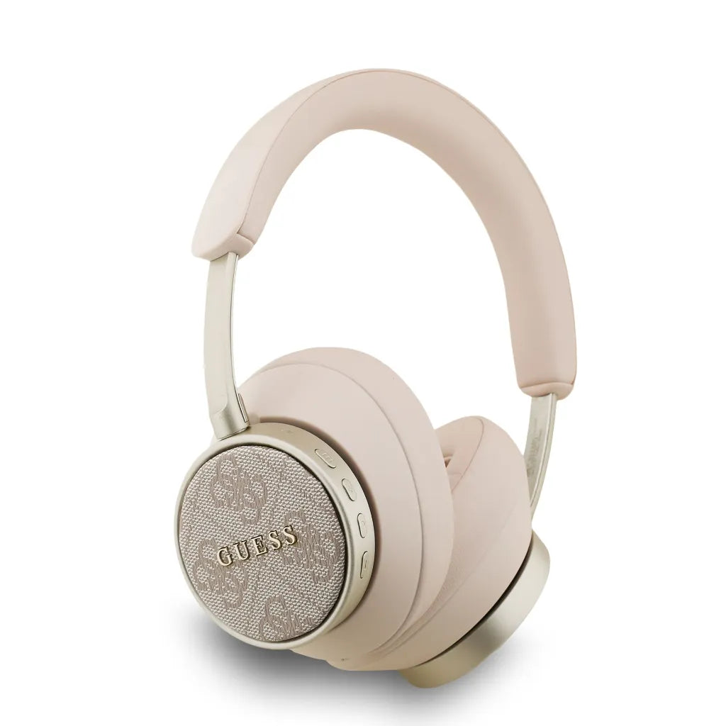 GUESS – Cascos Bluetooth Premium de Polipiel Rosa con Logo 4G Clásico