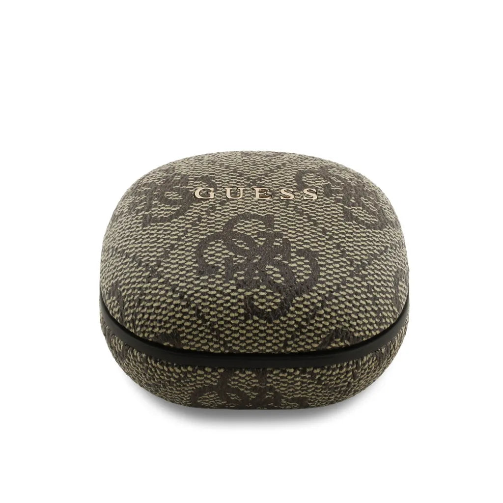 GUESS – Auriculares TWS ENC de Polipiel Marrón con Logo Clásico Metalizado