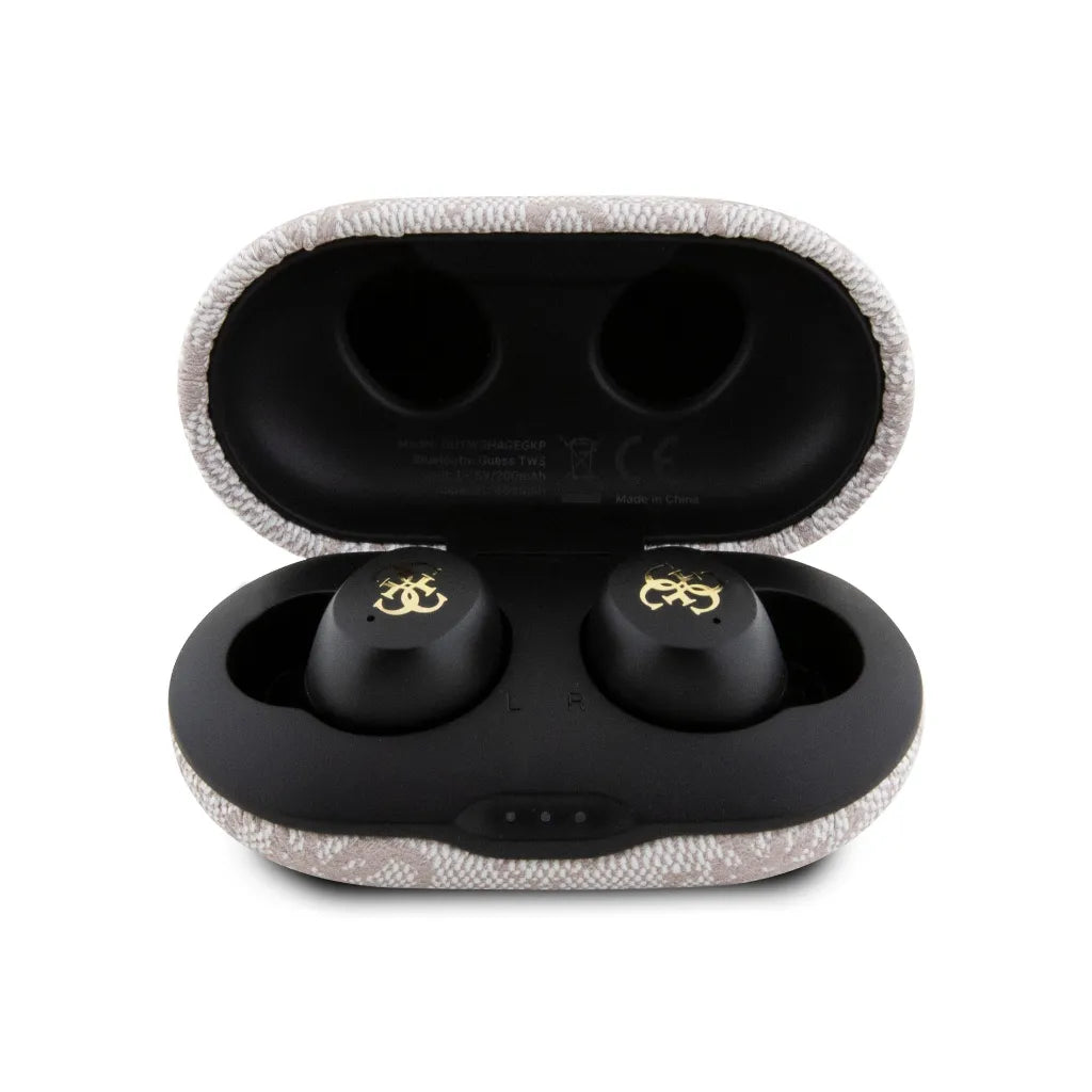 GUESS – Auriculares TWS ENC de Polipiel Rosa con Logo 4G Metalizado