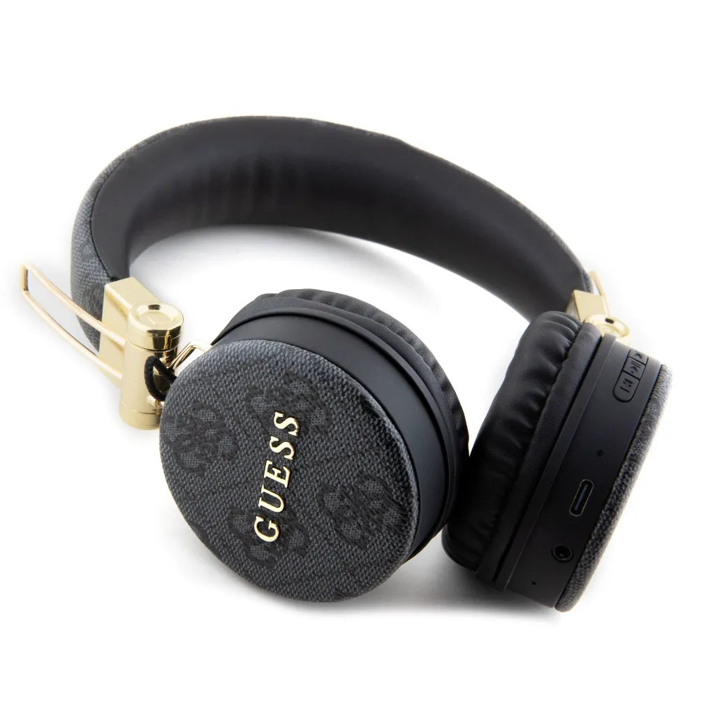 GUESS – Cascos Bluetooth Premium Logo 4G Clásico Negro – Diseño Redondeado