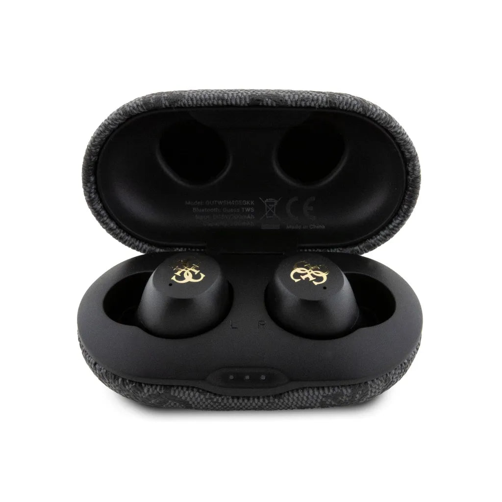 GUESS – Auriculares TWS ENC de Polipiel Negro con Logo 4G Metalizado